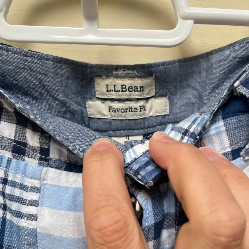 LL Bean Favorite Fit Patchwork Madras Shorts Blue White Plaid Gingham Womens 4